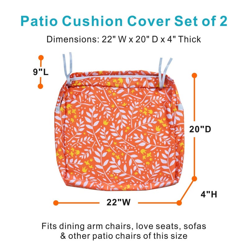 NettyPro Patio Cushion Covers 2 Pack Water Repellent UV Resistant Outdoor Chair Seat Cushion Slipcover, Replacement Cover Only, 22 x 20 x 4 Inch - Image 5